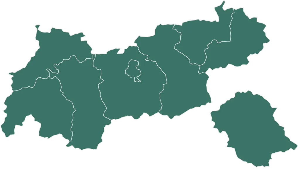 Tirol Karte mit eingezeichneten Bezirken